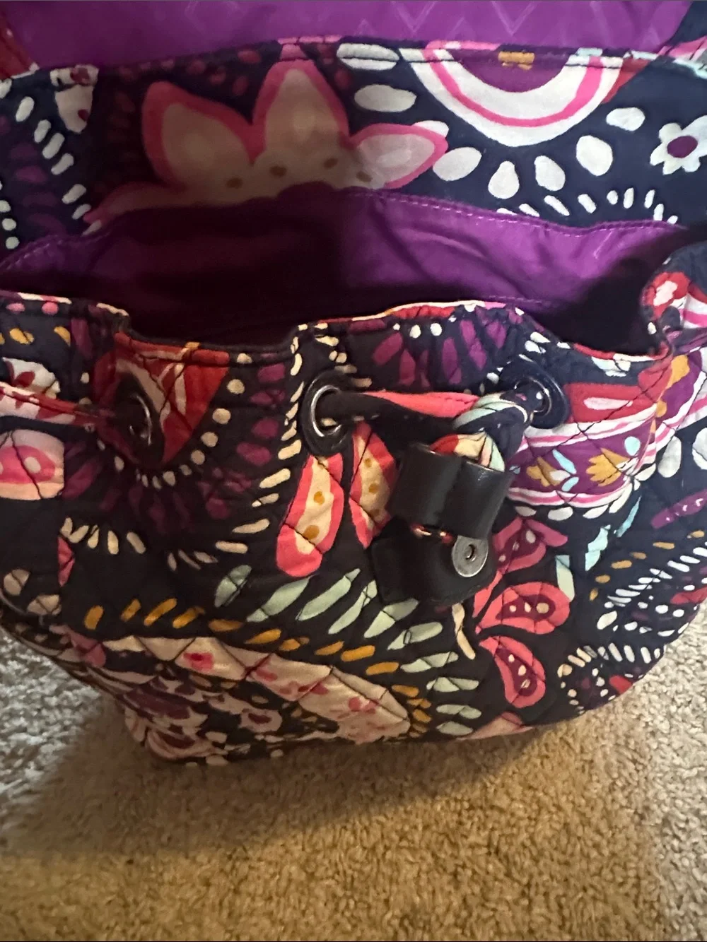 Vera Bradley Navy Quilted Floral Backpack